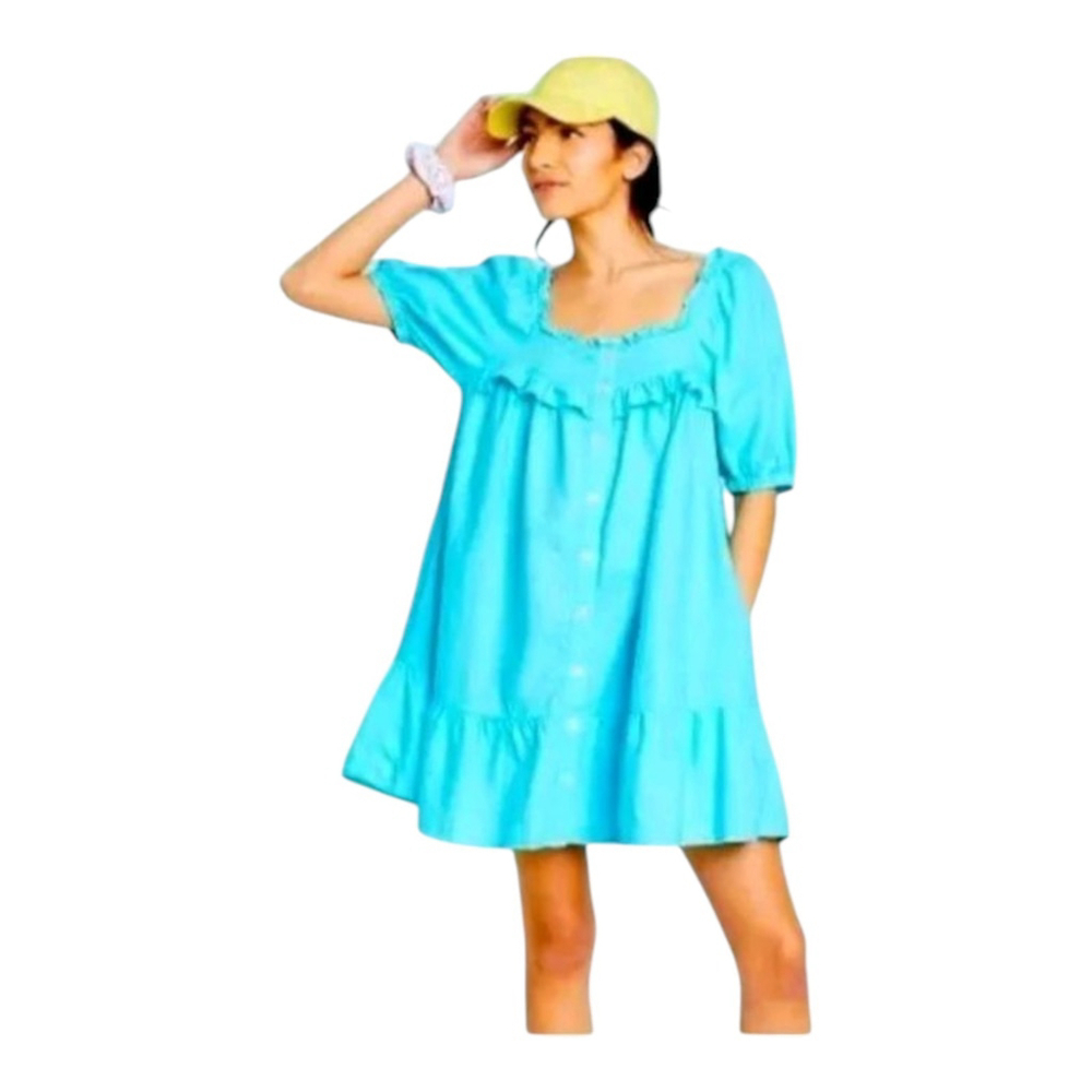 Stoney Clover x Target Linen Blend Dress Size XL Babydoll Blue Summer Beach